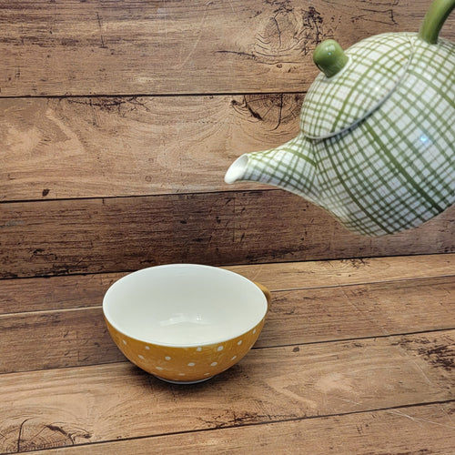 Green stripe/white poke a dot tea pot & cup set