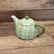 Load image into Gallery viewer, Green stripe/white poke a dot tea pot &amp; cup set