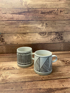 Brown Triangle and Striped Mugs